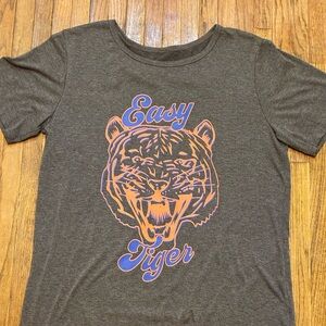 Easy Tiger Graphic Tee - Charcoal with Orange & Blue Print